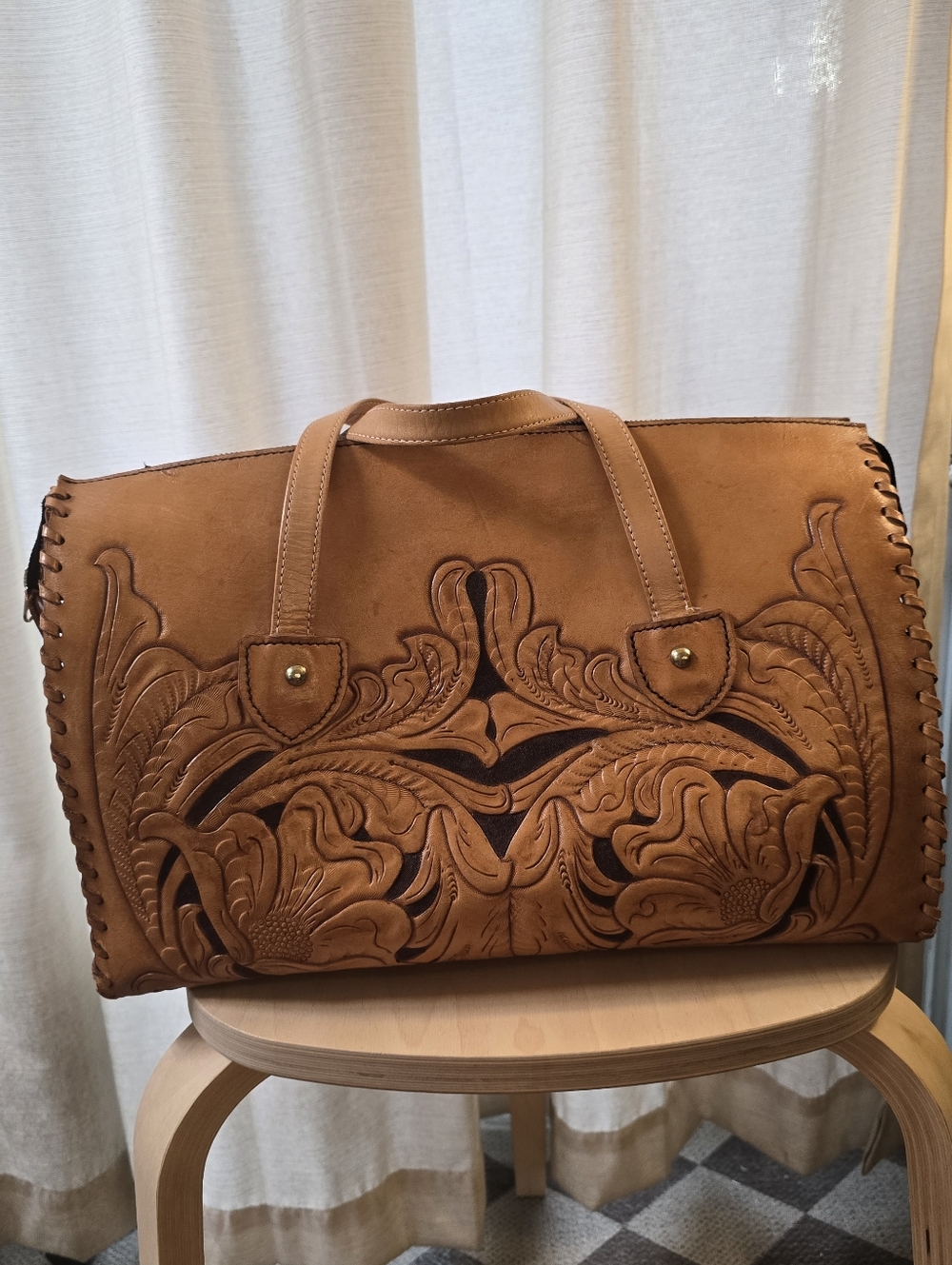 Vintage Handcrafted Leather Purse / From Mexico - Picture 3 of 6